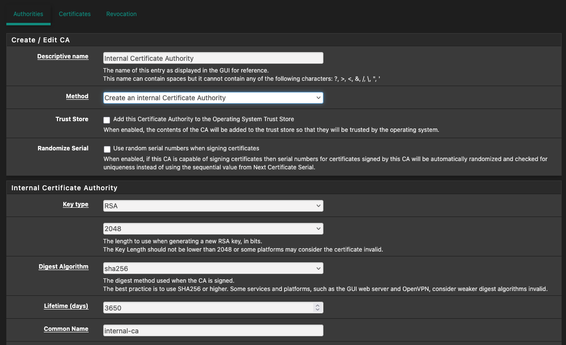 Internal Certificate Authority
